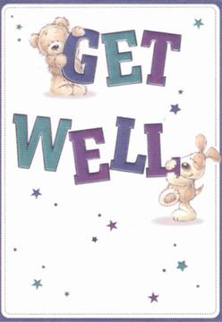 A spirit of heartfelt recovery weaves through this illustrated get well card, inspired by the kindness that echoes throughout Whitechapel's vibrant community. In the spotlight, a cuddly teddy bear-its fur depicted in golden swirls-rests atop the bold, playful letters spelling 'GET', eyes gently focused with caring intent. A floppy-eared puppy sits nearby, nestled against the sturdy 'WELL', his loyal gaze radiating tenderness. The balanced colours-deep purples and lively teals-bring the jumper and text to life, recalling the energetic hues of blooms found at local East End flower stalls. Twinkling across the scene, stars in cool sapphire and lilac scatter a sense of hope and possibility, much like the well wishes we send to clients on Commercial Road or around Brick Lane. The simple, white background offers a breath of calm space, essential for healing, while the card's tactile fur textures and expressive faces invite the recipient into a world of care. Just as Florist Whitechapel arranges each bloom for get well bouquets with heartfelt precision, the artist places every touch with thoughtfulness-making this card an ideal companion for anyone on the road to recovery in our beloved neighbourhood.